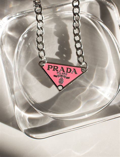 prada necklace triangle pink|prada silver tag necklace.